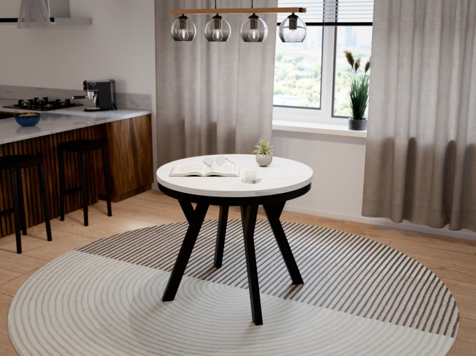 Stół Okrągły Rozkładany ARI 90-190 cm Marmur Bianco – Biały Glamour