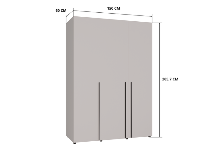  Szafa 3-Drzwiowa ARNI 150 cm Kaszmir – Beżowa Matowa Do Sypialni