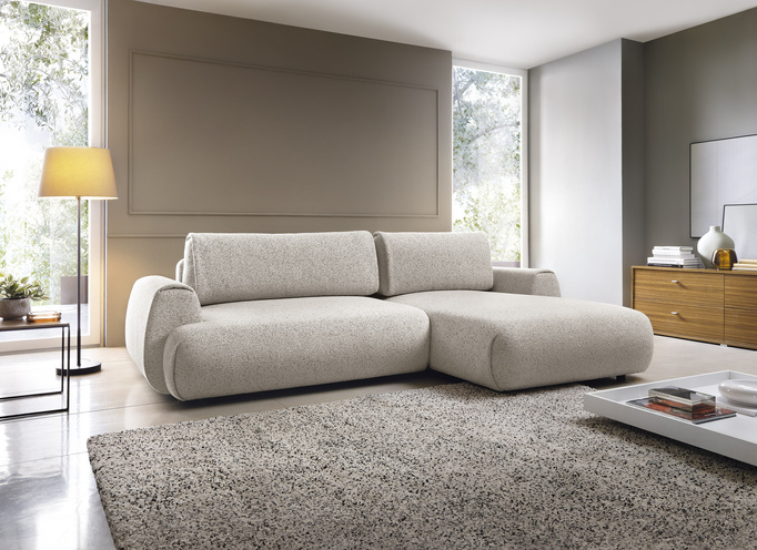 Narożnik VERNIO prawostronny plecionka Puente 09 kamienny beż stone funkcja spania