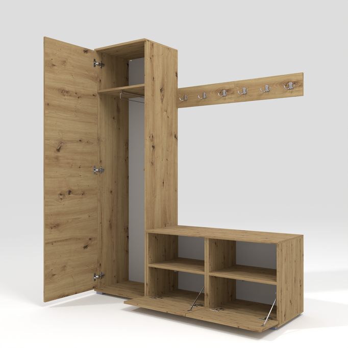 Tapicerowana garderoba Nela II z lustrem - kolor dąb artisan + tkanina Trinity 01