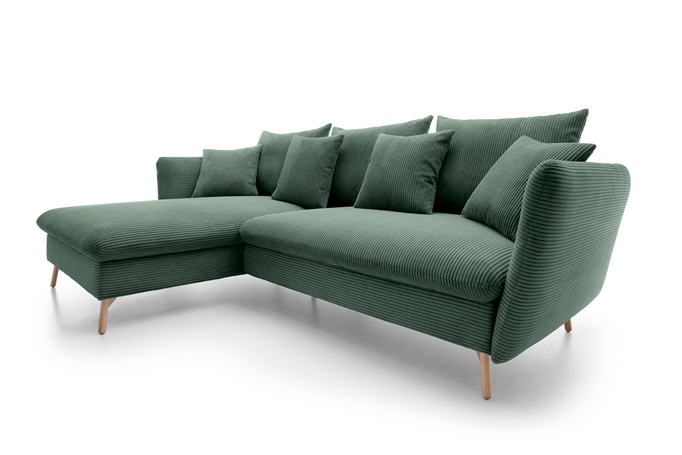 Narożnik MORRE lewostronny sztruks Poso 14 butelkowa zieleń funkcja spania skandynawski