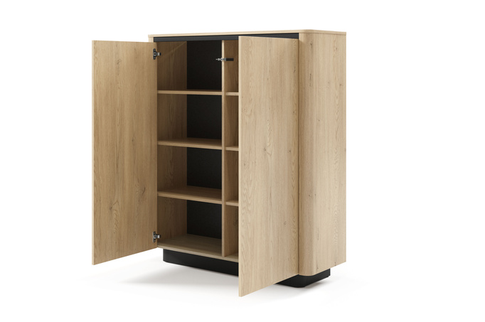 Komoda wysoka TORRO dąb cremona 113 cm czarna 2 drzwi zaoblona push to open