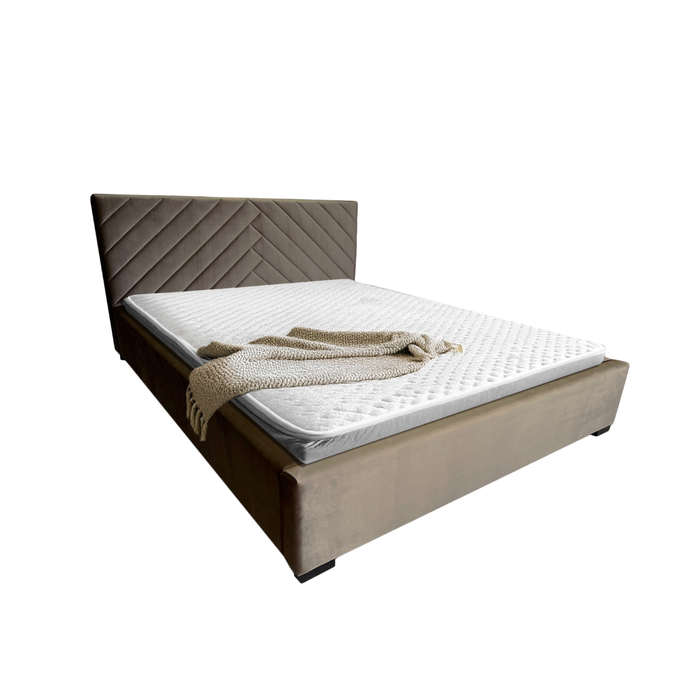 Łóżko tapicerowane TODI 90x200 jasny brąz welur pojemnik stelaż metalowy