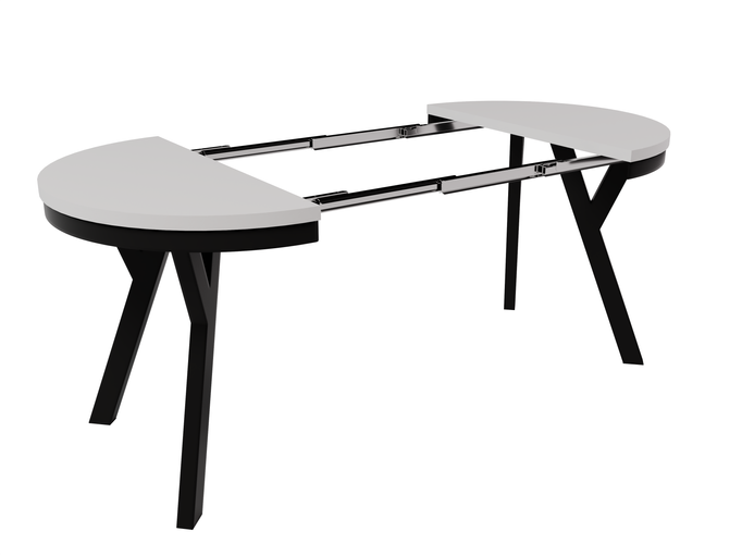 Stół Okrągły Rozkładany ARI 90-190 cm Biały Mat – Loftowe Czarne Nogi