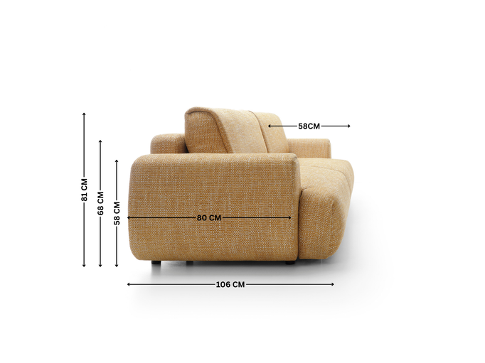 Sofa VERNIO rozkładana szenil Silencio 53 miodowy złocisty funkcja spania