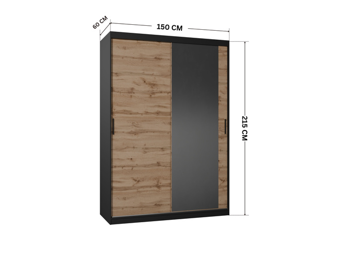 Szafa przesuwna MIRANO 150 cm dąb wotan – wysoka 215 cm, styl Loft