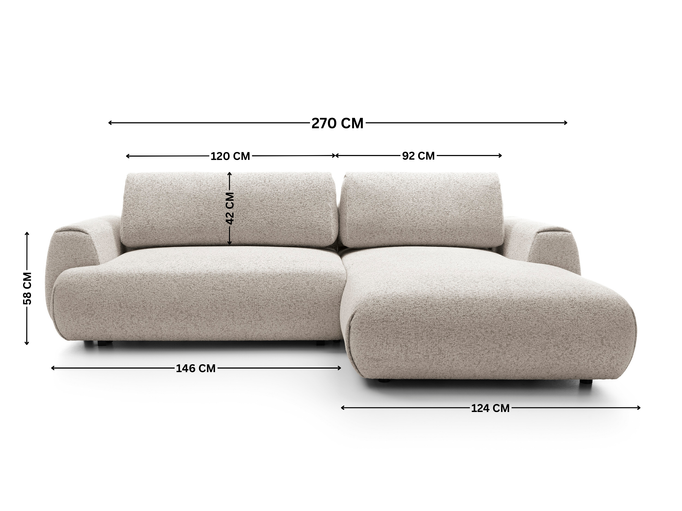 Narożnik VERNIO prawostronny plecionka Puente 09 kamienny beż stone funkcja spania