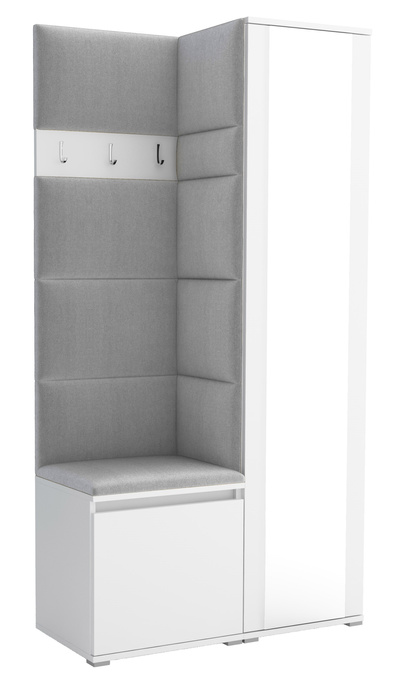 Tapicerowana garderoba Noris VI z lustrem - biały + tkanina Trinity 32