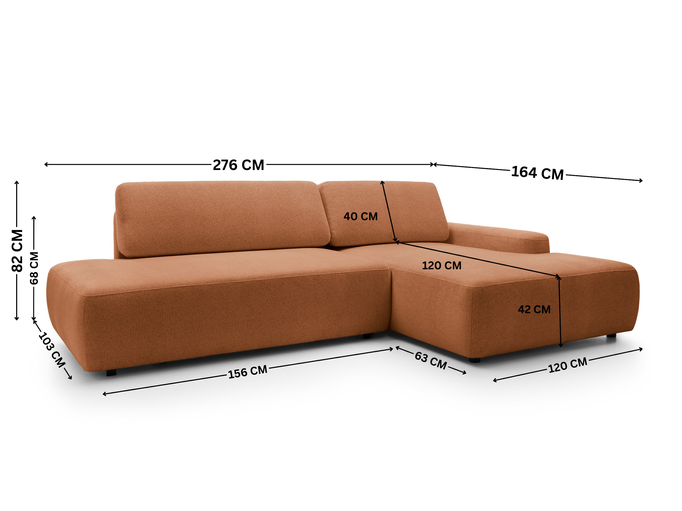 Narożnik OLMI O prawostronny Raven 44 terakota ceglasty funkcja spania + poduszki