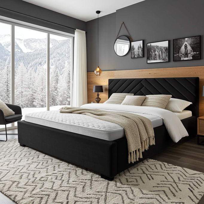 Łóżko tapicerowane TODI 180x200 czarne welur pojemnik stelaż metalowy