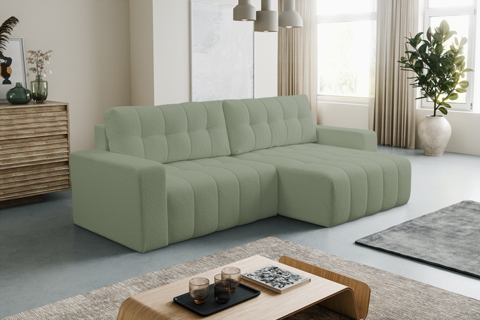 Narożnik Palermo w tkaninie BRAVO z funkcją spania i pojemnikiem na pościel