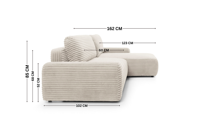 Narożnik sztruksowy z funkcją spania VIGO Ambience 02 Beżowy pojemnik