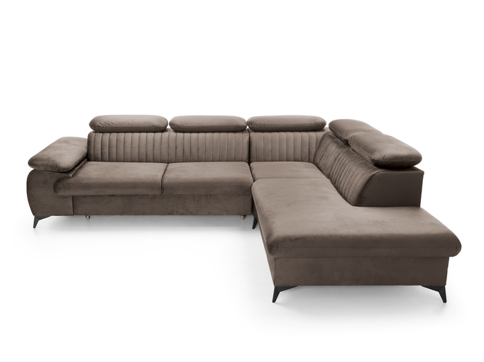 Narożnik VETTO prawostronny Monolith 15 mleczna czekolada welur funkcja spania