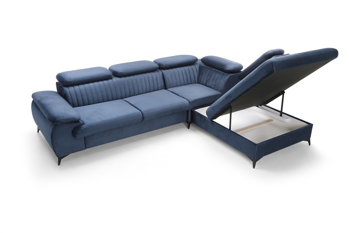 Narożnik VETTO prawostronny Monolith 77 granatowy welur funkcja spania