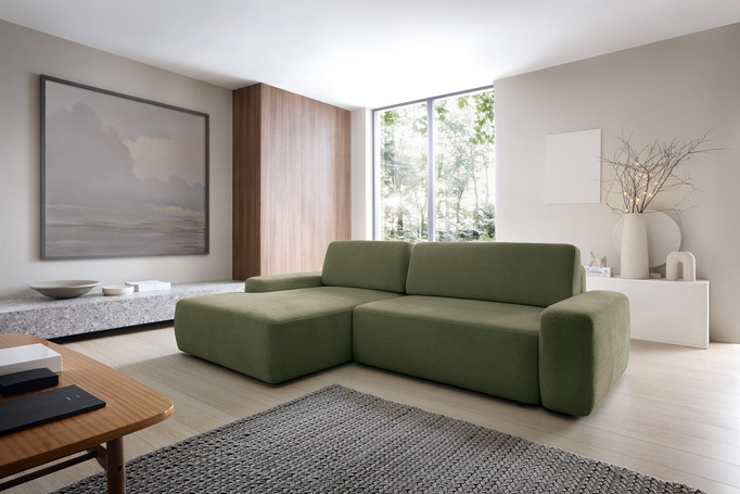 Narożnik OLMI M lewostronny Raven 78 zielony oliwkowy styl soft