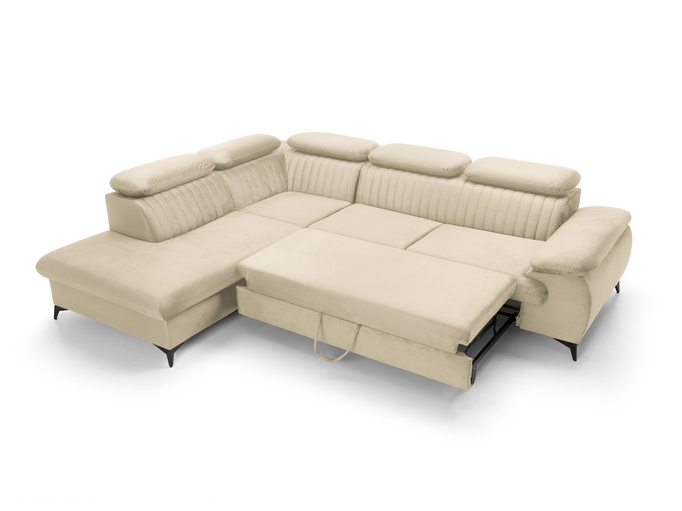 Narożnik VETTO lewostronny Monolith 02 ecru kremowy welur funkcja spania