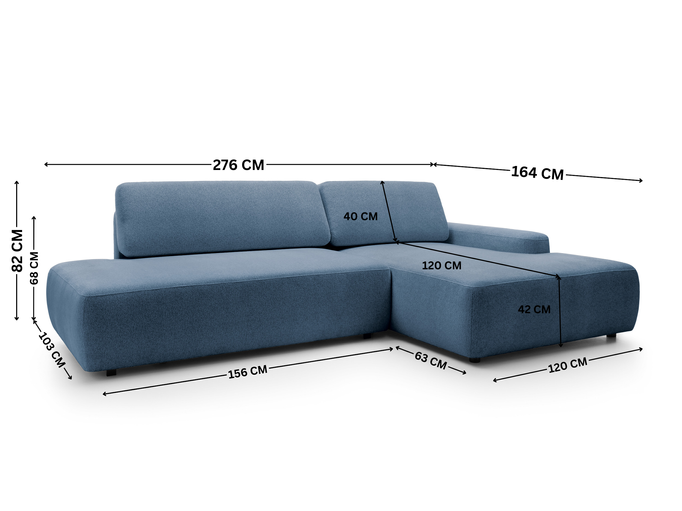 Narożnik OLMI O lewostronny Raven 86 granatowy ciemny niebieski funkcja spania + poduszki