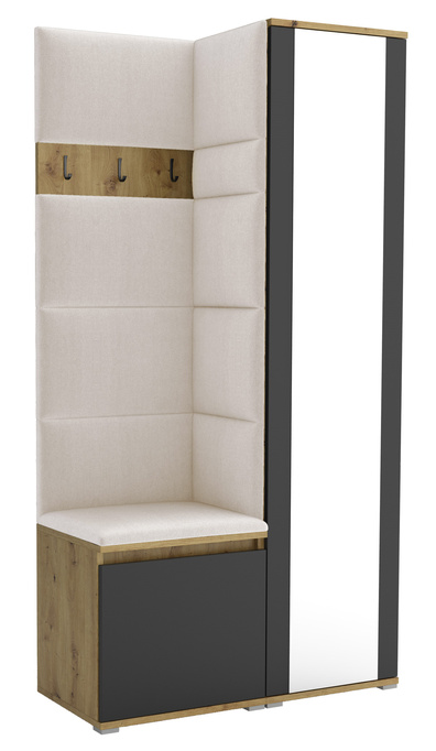 Tapicerowana garderoba Noris VI z lustrem - artisan z czarnym frontem + tkanina Trinity 01