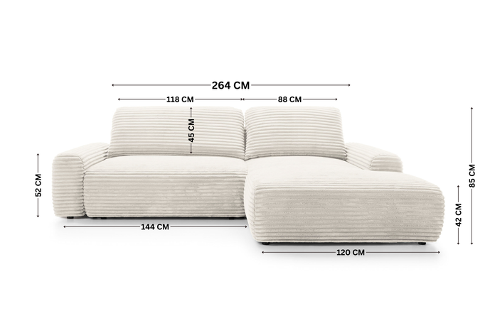 Narożnik sztruksowy z funkcją spania VIGO Ambience 01 Jasny Beż pojemnik