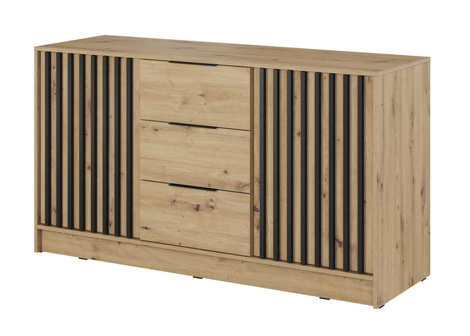 Komoda Stilo 155cm w kolorze dąb artisan + czarne lamele