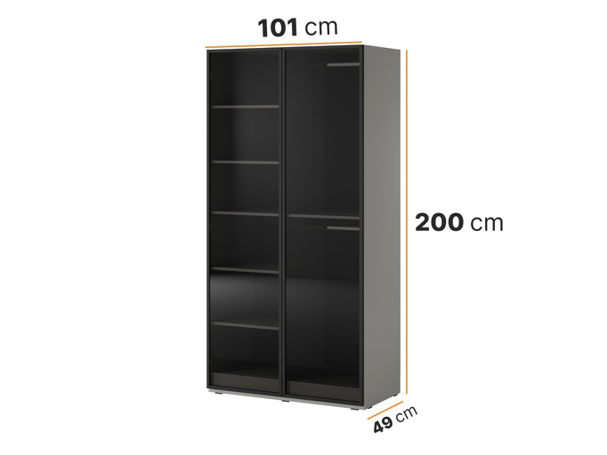 Szafa dwudrzwiowa Zen w kolorze Szarym + przyciemniane szkło