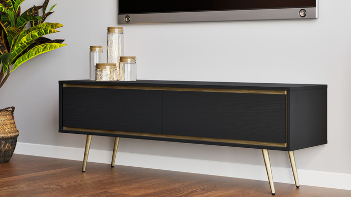 Szafka RTV Tori z metalowymi nóżkami w kolorze Czarny grafit