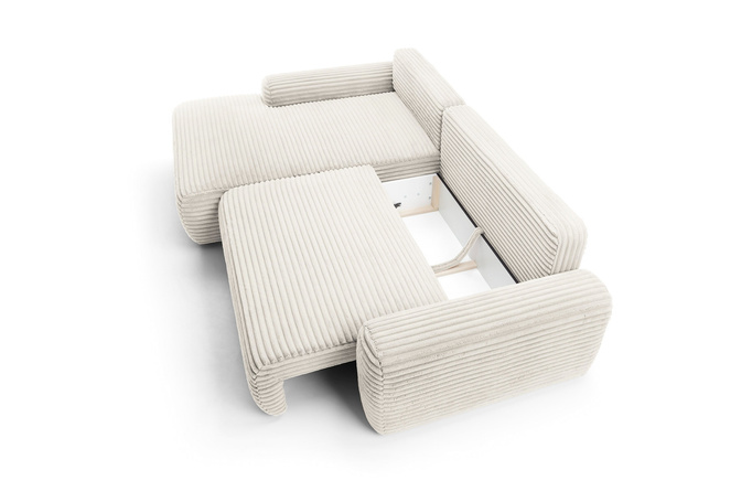 Narożnik sztruksowy z funkcją spania VIGO Ambience 01 Jasny Beż pojemnik