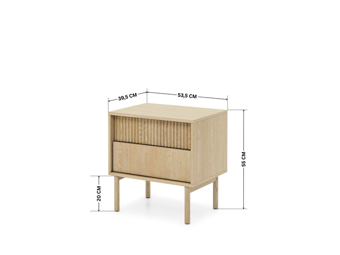 Stolik nocny TAVO dąb cremona 54 cm ryflowany 2 szuflady push to open