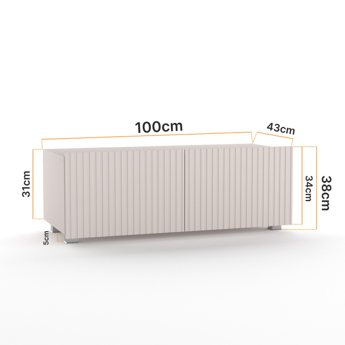 Szafka RTV Kolder 100 cm w kolorze cashmere i z ryflowanymi frontami
