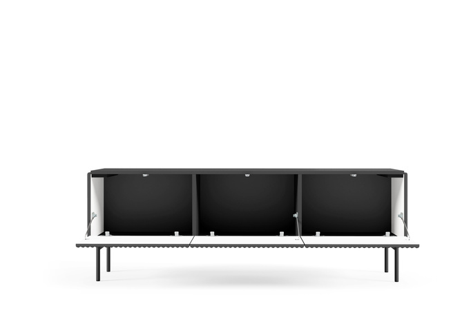 Szafka RTV MUTI czarna 147 cm ryflowana 3 drzwi push to open