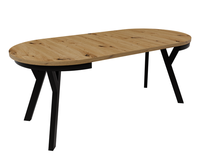 Stół Okrągły Rozkładany ARI 90-190 cm Dąb Artisan – Loft Czarne Nogi