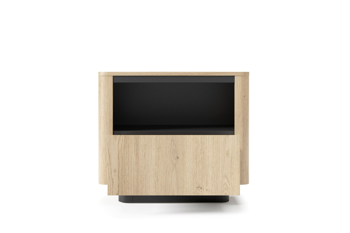 Stolik nocny TORRO dąb cremona 63 cm czarny 1 szuflada zaoblony push to open