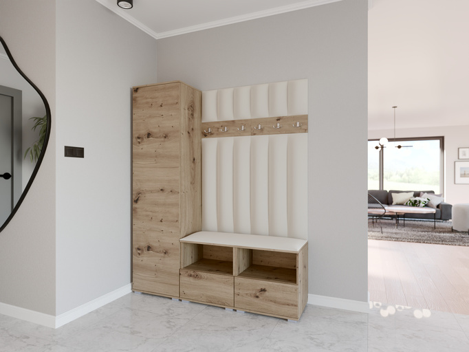 Tapicerowana garderoba Nela II LUX - kolor dąb artisan + tkanina Trinity 01