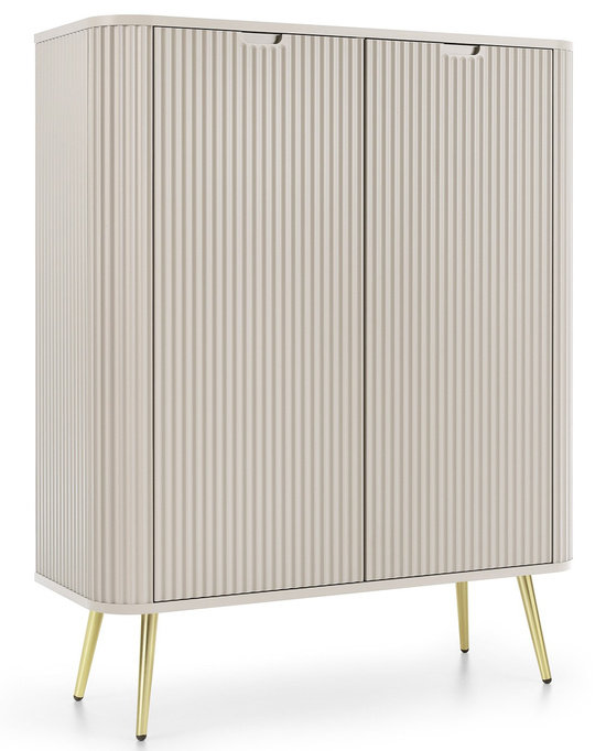 Wysoka komoda Porto dwudrzwiowa cashmere z ryflami zaokrąglona + złotymi nogami