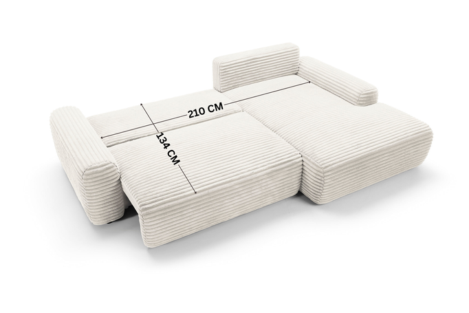 Narożnik sztruksowy z funkcją spania VIGO Ambience 01 Jasny Beż pojemnik