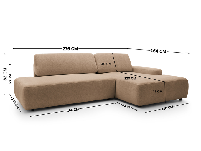Narożnik OLMI O lewostronny Raven 38 brązowy styl soft funkcja spania + poduszki