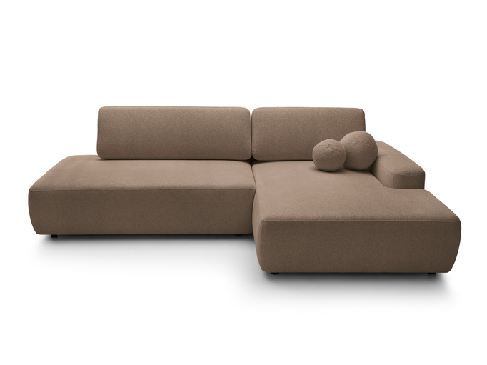 Narożnik OLMI O prawostronny Raven 45 czekoladowy ciemny brąz funkcja spania + poduszki