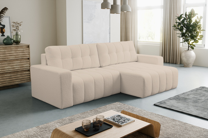 Narożnik Palermo w tkaninie BRAVO z funkcją spania i pojemnikiem na pościel