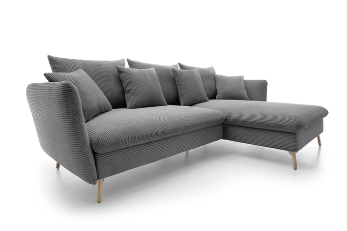 Narożnik MORRE prawostronny sztruks Poso 60 stalowy szary funkcja spania skandynawski