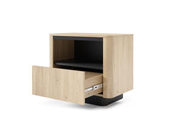 Stolik nocny TORRO dąb cremona 63 cm czarny 1 szuflada zaoblony push to open