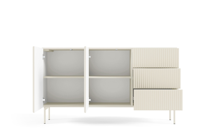 Komoda MUTI kaszmir 147 cm 3 szuflady ryflowana push to open