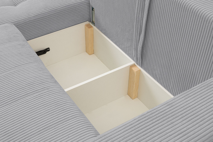 Narożnik Palermo w tkaninie POSO z funkcją spania i pojemnikiem na pościel