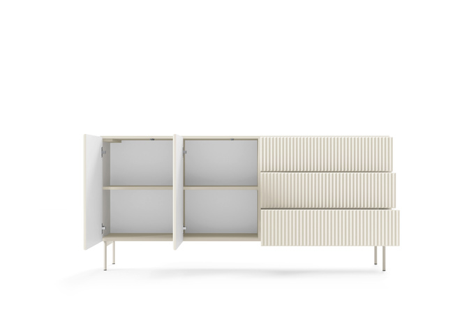 Komoda MUTI kaszmir 177 cm 3 szuflady ryflowana push to open