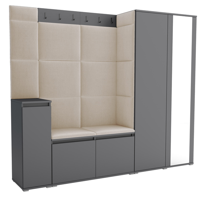 Tapicerowana garderoba Noris VIII z lustrem - kolor antracyt + tkanina Trinity 01