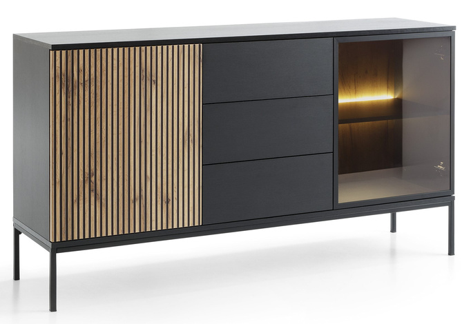Komoda Lagos 154cm 2D3SZ z metalowymi nóżkami w kolorze Czarnym + LED
