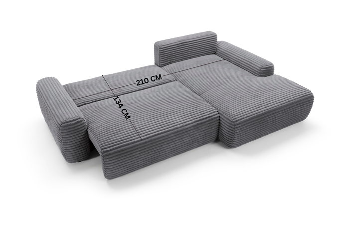 Narożnik sztruksowy z funkcją spania VIGO Ambience 19 Grafit pojemnik