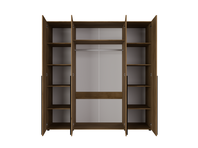 Szafa 4-Drzwiowa ARNI 200 cm Gold Baroque – Dąb Ciepły Brąz 11 Półek