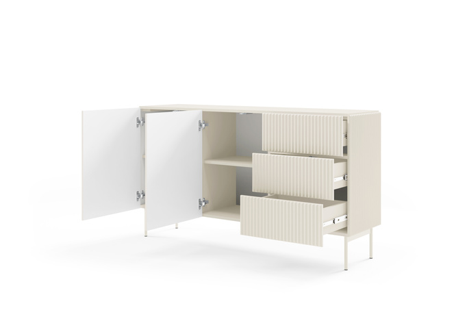 Komoda MUTI kaszmir 147 cm 3 szuflady ryflowana push to open