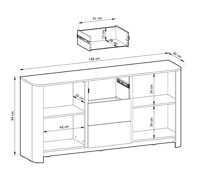 Komoda Aura KSZ 168cm w kolorze dąb vicenza