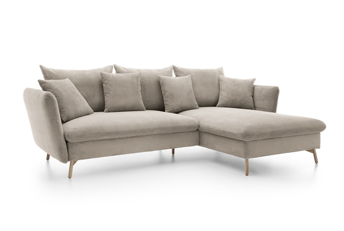 Narożnik MORRE prawostronny sztruks Poso 02 beżowy funkcja spania skandynawski